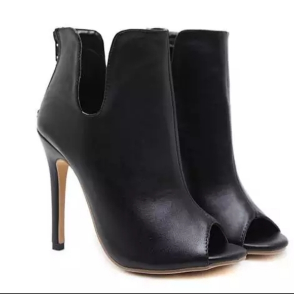 Black Open Toe Heeled Ankle Boots - Picture 7 of 9